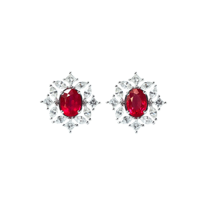 Annie Petal Halo Earrings - Red Oval 2022-106