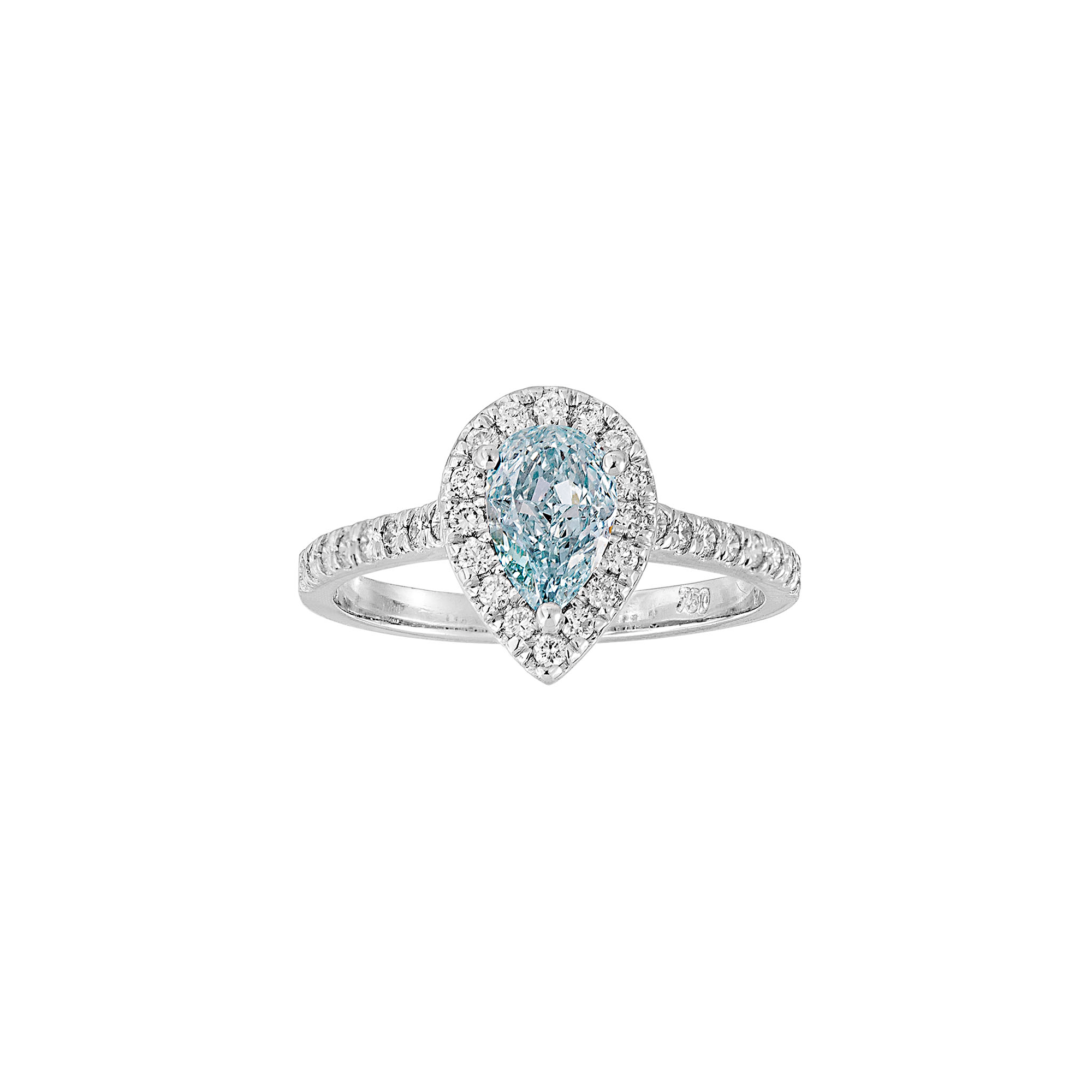 Benhui Pear Halo Engagement Ring - Light Blue Diamond 0.41CT 2022-074