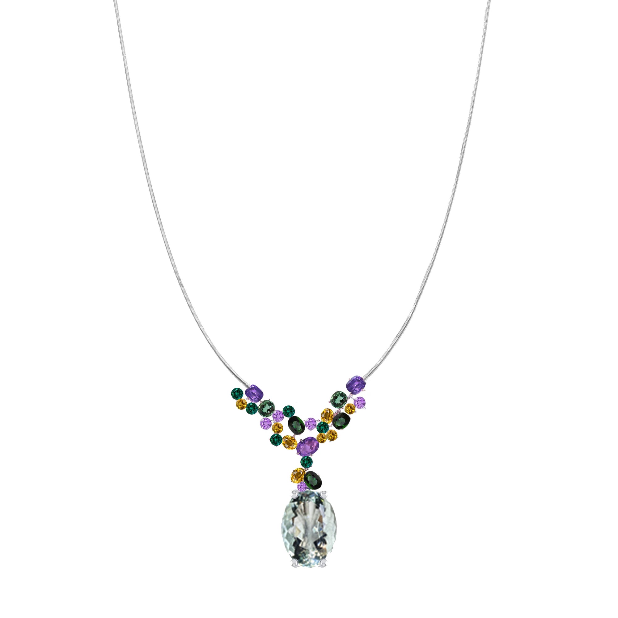 Auguste Multi Stone Necklace - Green Oval W079