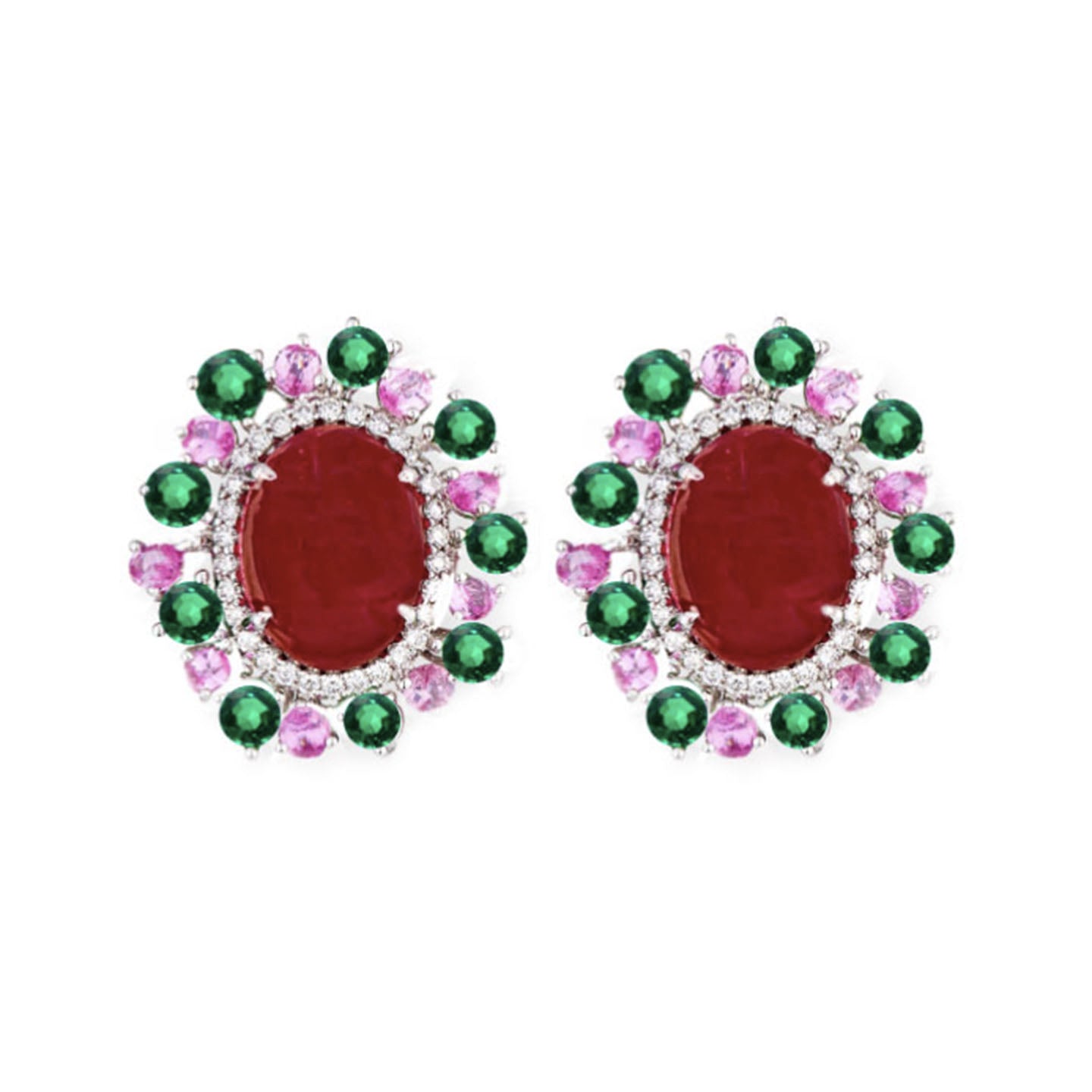 Ashlene Halo Earrings - Red Oval W105