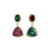 Olive Two Tones Gemstones Halo Earrings - Pink Green Trillion W136