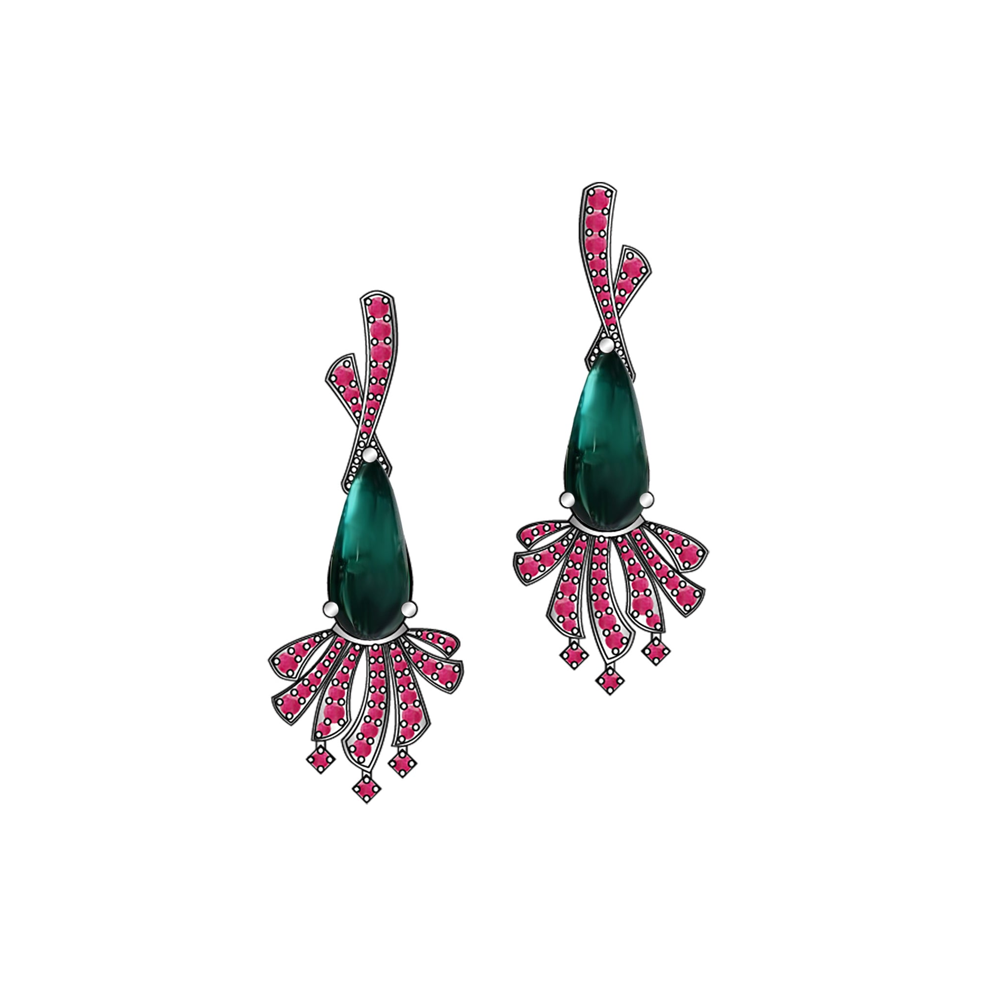 Fantasia Dangling Earrings - Teal Green Pear W168