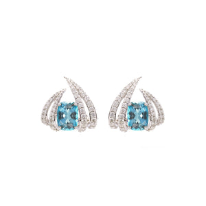 Claw Gemstone Earrings - Blue Long Cushion W243