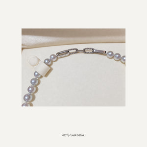 G777 SILVERY BLUE GREY PEARL NECKLACE 8.5MM - 03-G777-CLASP-CLOSEUP