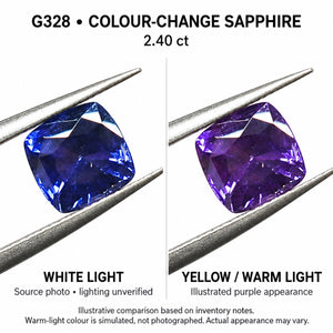 G328 COLOUR CHANGE SAPPHIRE CUSHION 2.40CT