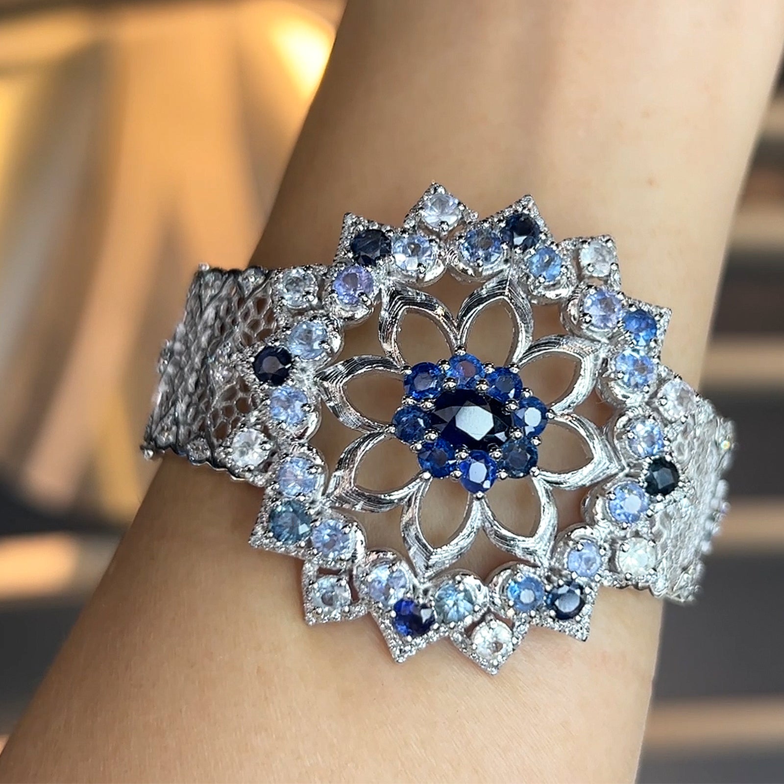 Bucce Lotus Honeycomb Tapered Bangle - Sapphire Oval 2022-206