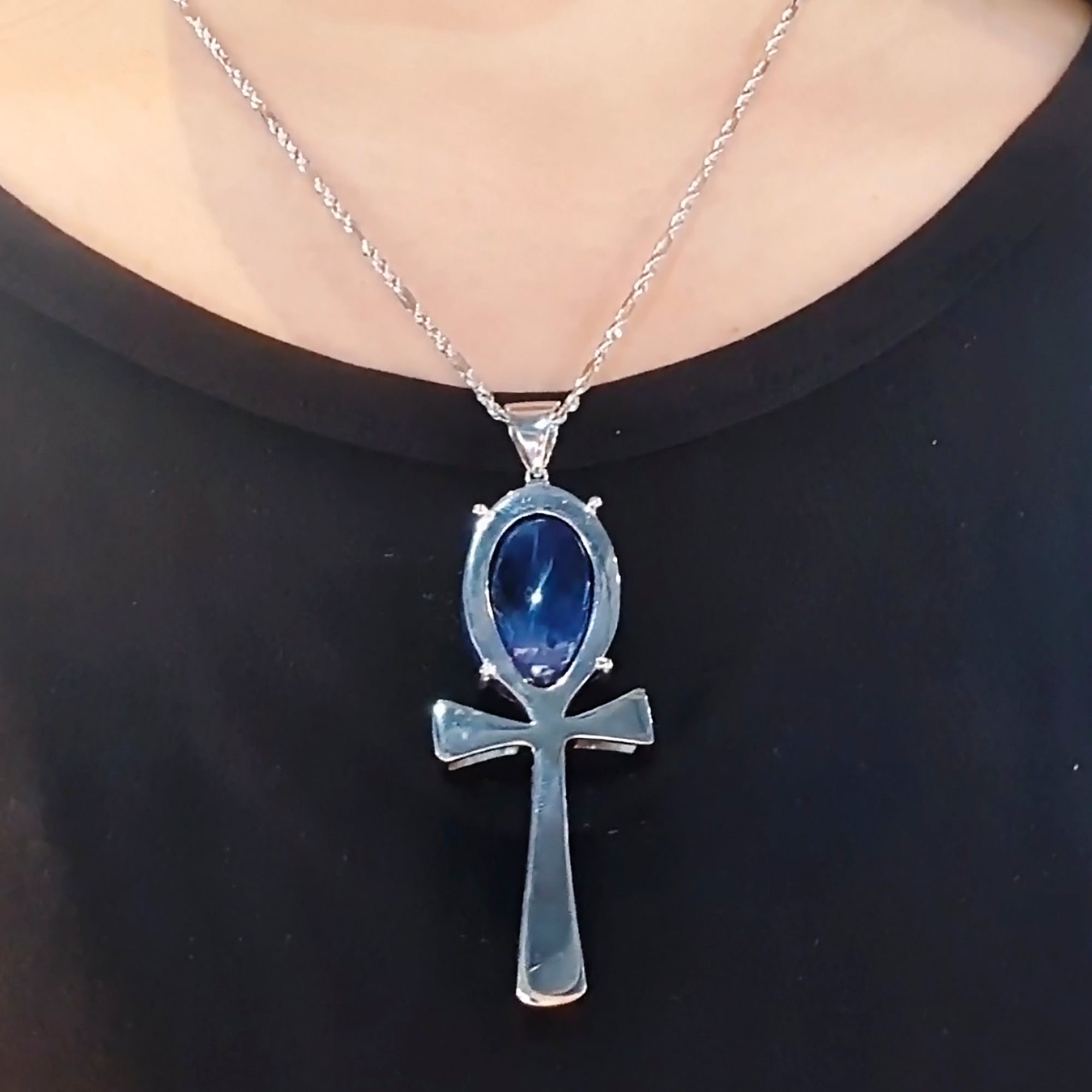 Large Ankh Pendant - Blue Oval 2023-037