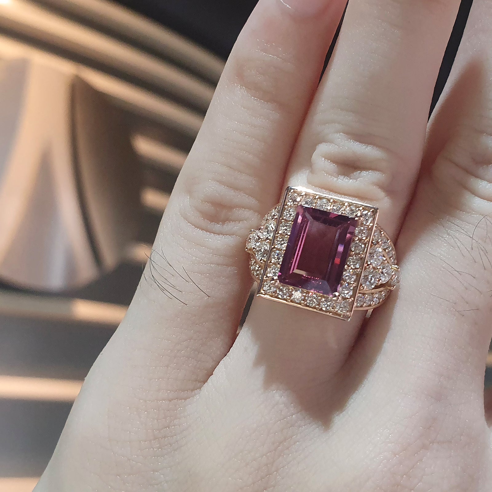 Winzet Halo Gemstone Ring - Pink Rectangle 2023-045