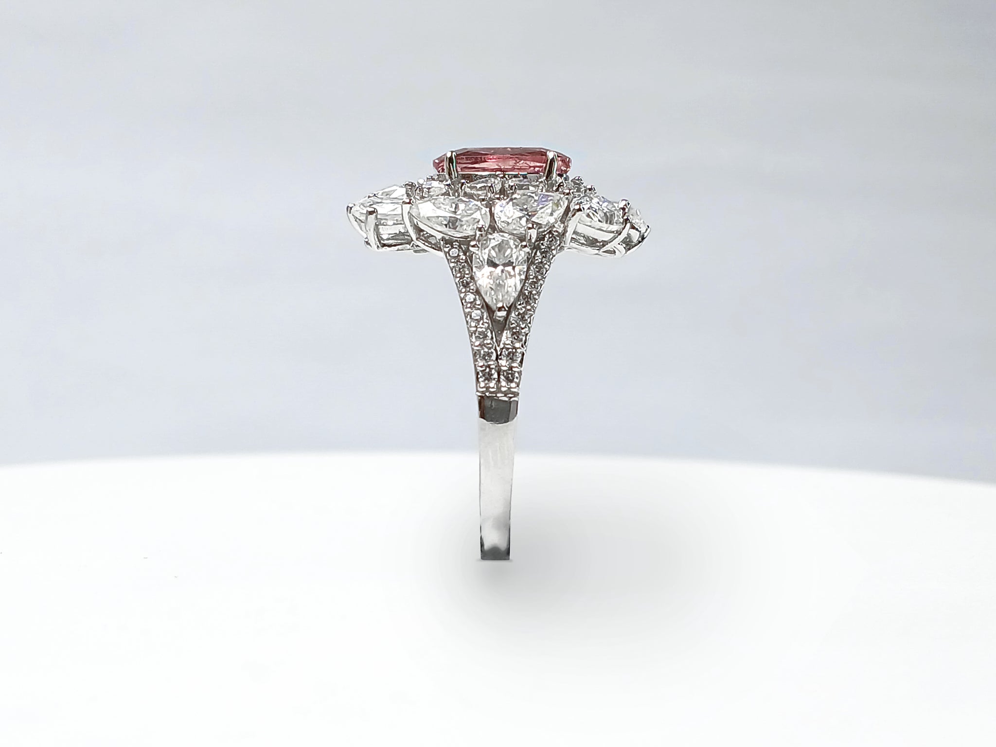 2024-047 TRACY FLOWER FANCY HALO- BERRY PINK LONG CUSHION 2.69CT