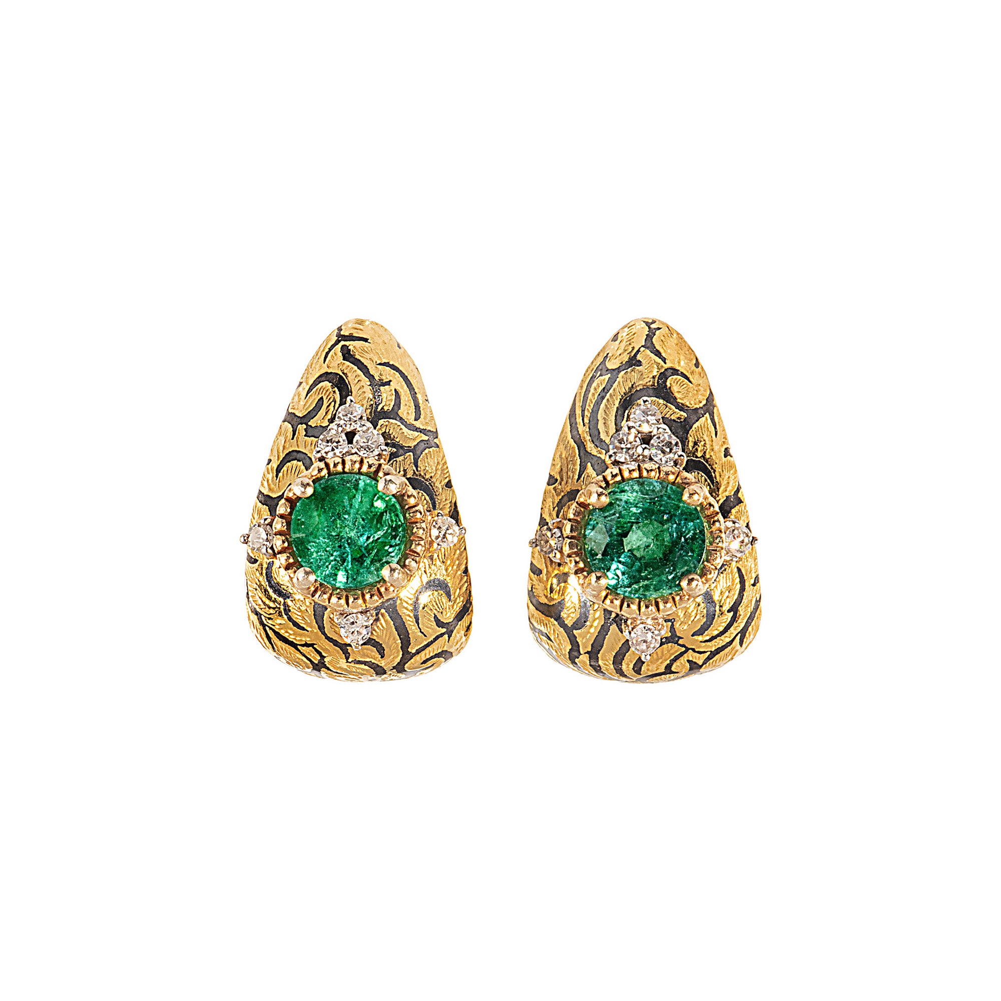Golden Niello Kanok Curve Earrings - Green Round AG574