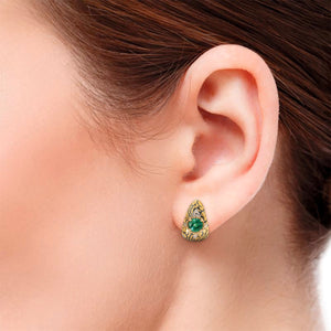 Golden Niello Kanok Curve Earrings - Green Round AG574