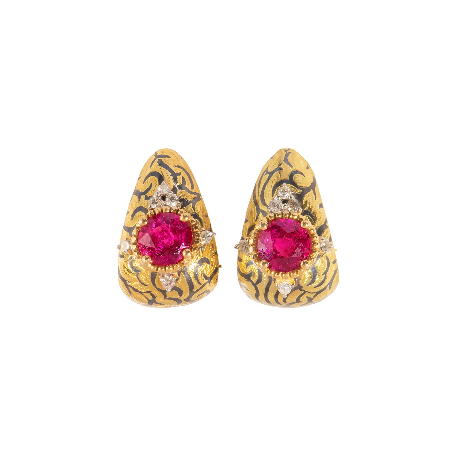 Golden Niello Kanok Curve Earrings - Red Round AG575