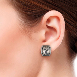 Silver Niello Kanok Barrel Earrings AG577