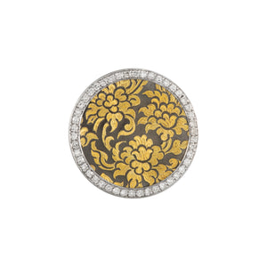 Golden Niello Floral Round Flat Top Ring AG579