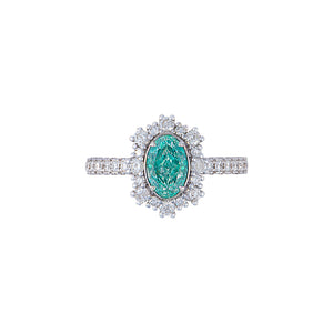 Dainty Starburst Halo Ring - Green Diamond Oval AU454