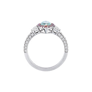 Chroasia Three Stone Halo Ring - Green Diamond Marquise AU455