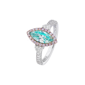 Chroasia Three Stone Halo Ring - Green Diamond Marquise AU455