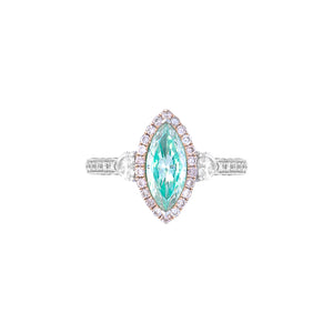 Chroasia Three Stone Halo Ring - Green Diamond Marquise AU455