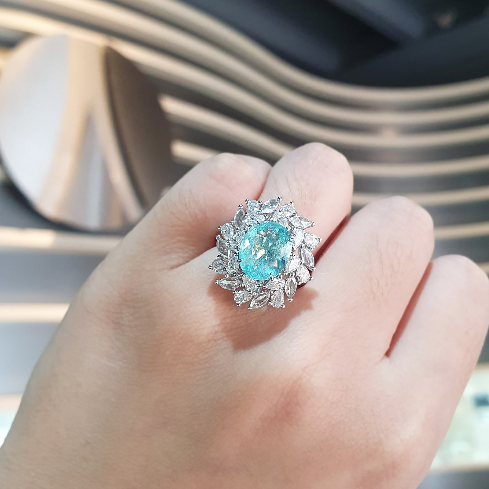 AU463 TOROIDO PARAIBA TOURMALINE FANCY HALO RING 2.25 CT