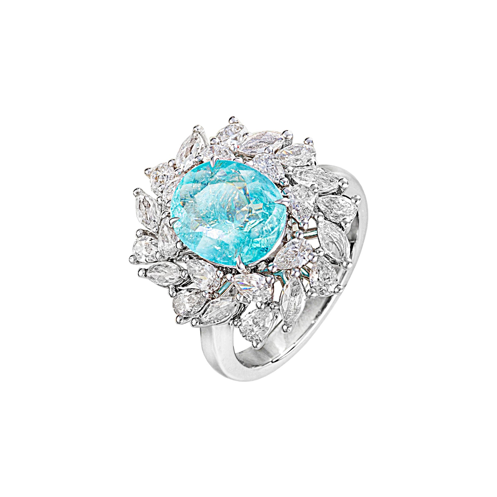 AU463 TOROIDO PARAIBA TOURMALINE FANCY HALO RING 2.25 CT