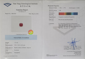 Unheated Burmese Mong Hsu Ruby Sq 1.33CT G167