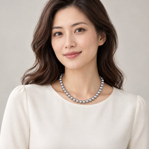 G777 SILVERY BLUE GREY PEARL NECKLACE 8.5MM - G777-AI-MODEL-8.5MM-APPROVED-v2