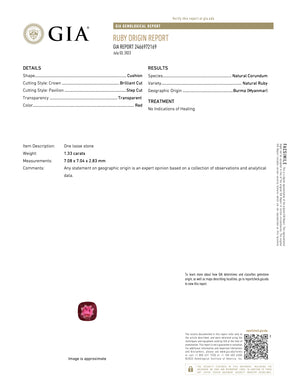 Unheated Burmese Mong Hsu Ruby Sq 1.33CT G167