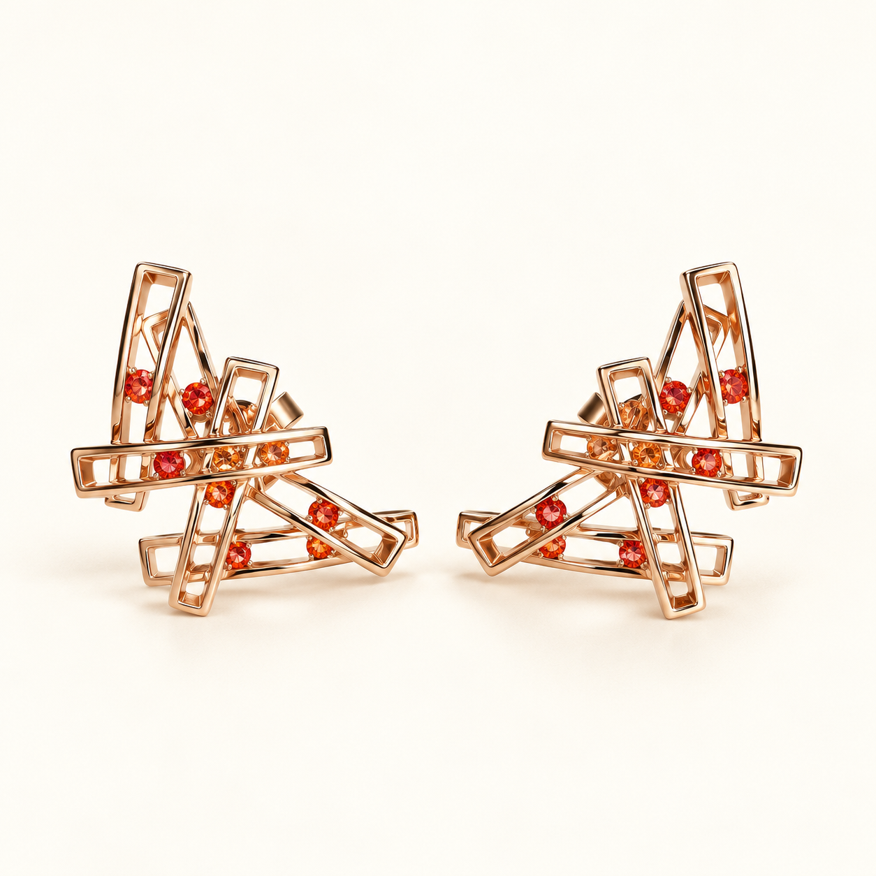 Puzzle Orange Sapphire Earrings AG508