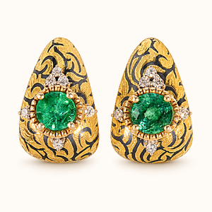 Golden Niello Kanok Curve Earrings - Green Round AG574