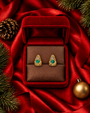 Golden Niello Kanok Curve Earrings - Green Round AG574