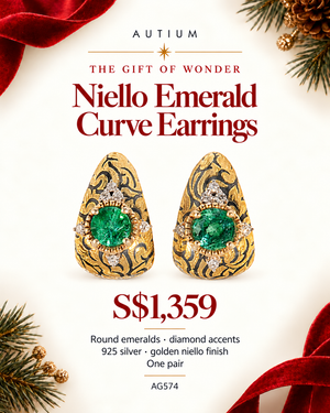 Golden Niello Kanok Curve Earrings - Green Round AG574