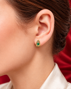 Golden Niello Kanok Curve Earrings - Green Round AG574