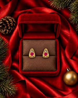 Golden Niello Kanok Curve Earrings - Red Round AG575