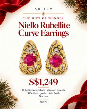 Golden Niello Kanok Curve Earrings - Red Round AG575