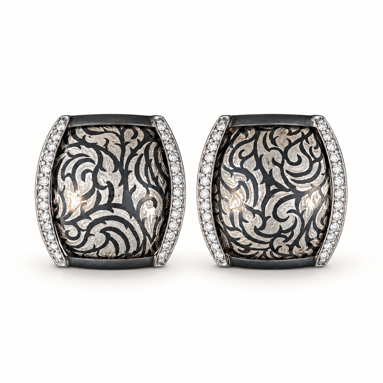 Silver Niello Kanok Barrel Earrings AG577