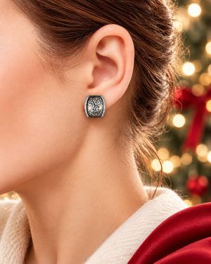 Silver Niello Kanok Barrel Earrings AG577