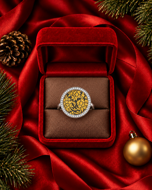 Golden Niello Floral Round Flat Top Ring AG579