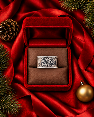 Silver Niello Floral Cushion Profile Ring AG580