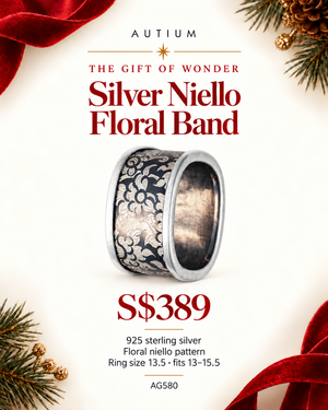 Silver Niello Floral Cushion Profile Ring AG580
