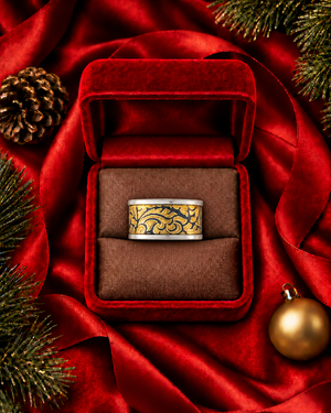 Golden Niello Floral Cushion Profile Tapered Ring AG581
