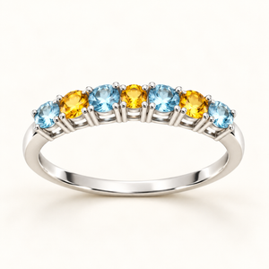 Azure Half Eternity Ring - Blue Yellow Round AG784