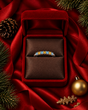 Azure Half Eternity Ring - Blue Yellow Round AG784