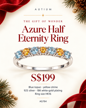 Azure Half Eternity Ring - Blue Yellow Round AG784