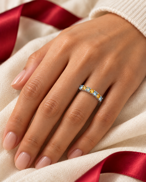 Azure Half Eternity Ring - Blue Yellow Round AG784