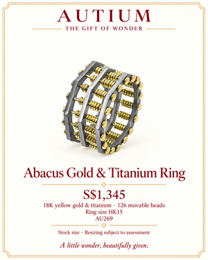 Autium Original Abacus Octagonal 18k Yellow Gold and Titanium Ring with 126 Beads AU269