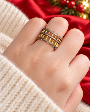 Autium Original Abacus Octagonal 18k Yellow Gold and Titanium Ring with 126 Beads AU269