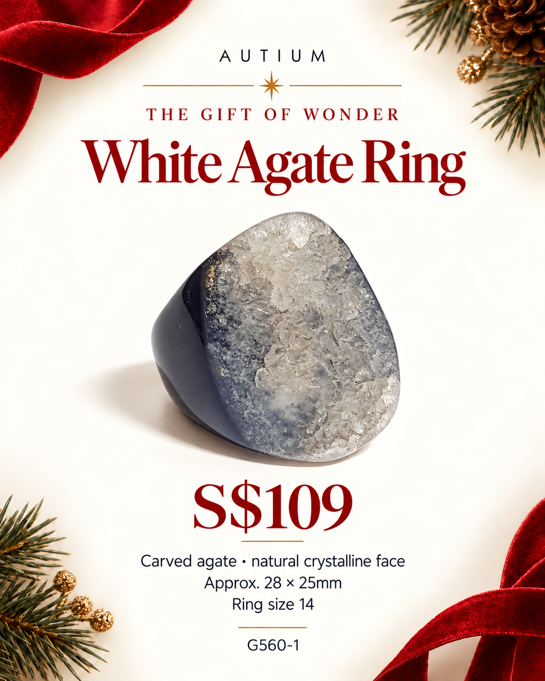 White Agate Ring G560