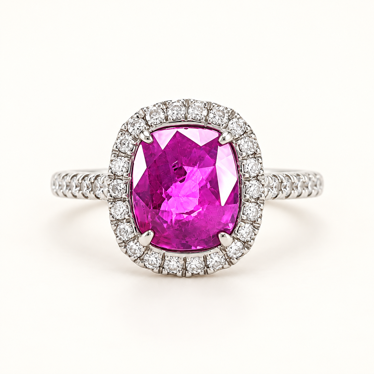 Rose 2.54CT Unheated Pink Sapphire Halo Ring M416
