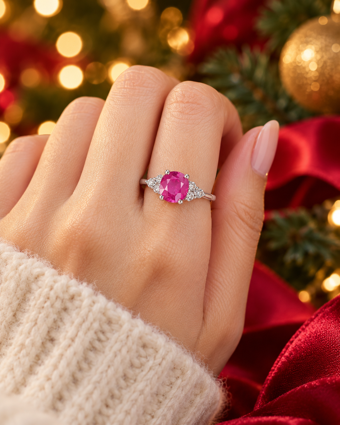 Nurja 2.14CT Unheated Pink Sapphire Three Stone Ring M417