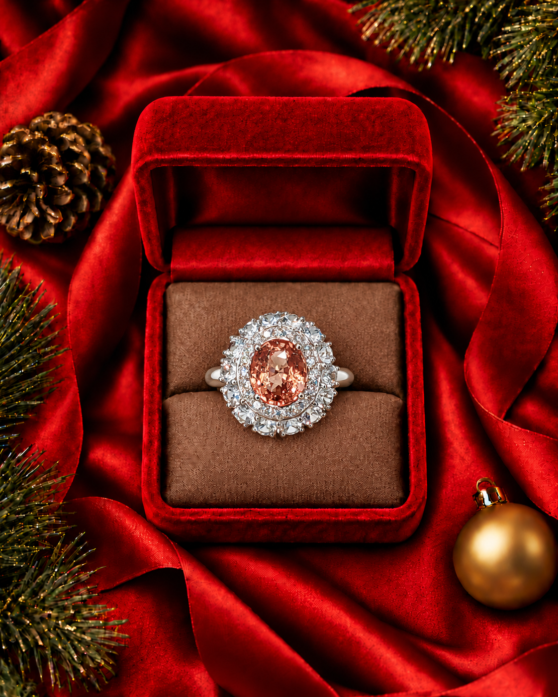 M460 SUNNY PADPARADSCHA OVAL DOUBLE HALO RING